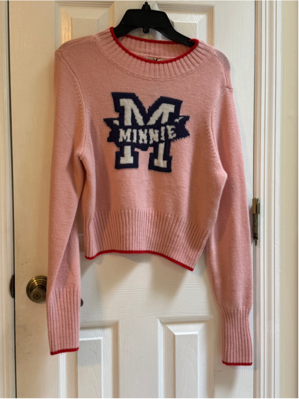 Women's Disney Minnie Mouse Crew Neck Sweater Size S Pink and Red